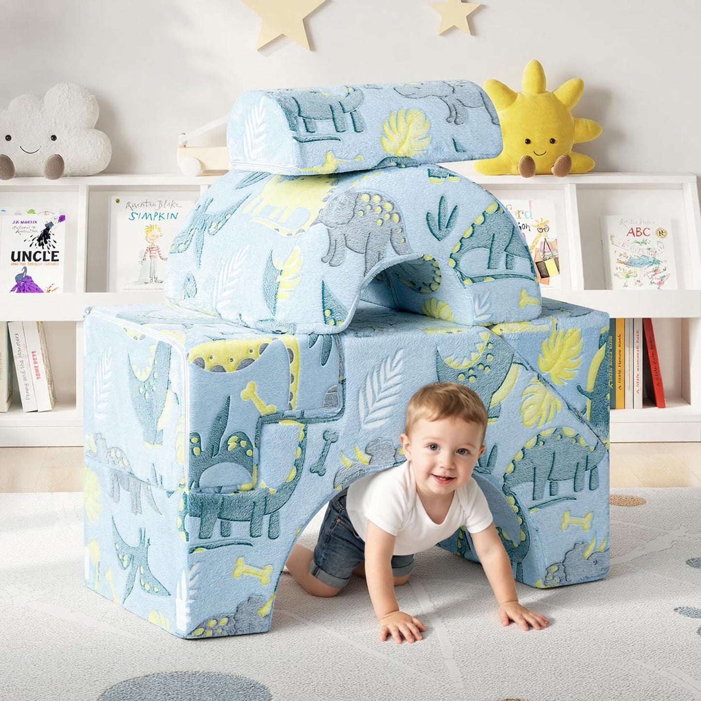 MeMoreCool Foam Climbing Toddler Couch, Modular Kids Sofa with Slide & Stair, Convertible Baby Couch for Playroom, Sectional Furniture for Crawling, Climbing, and Kids’ Play