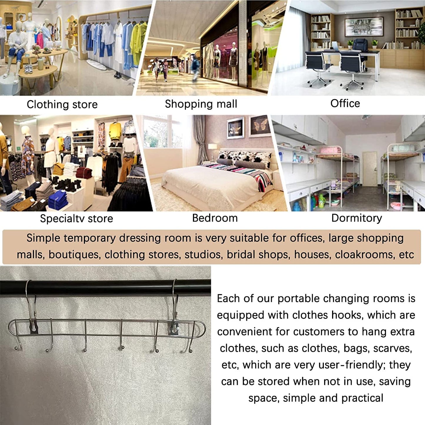 ZTIOMUK Ring Rack Fitting Room, Portable Dressing Room Frame with Curtain and Hook, Changing Room for Clothing Store, Boutiques, Office