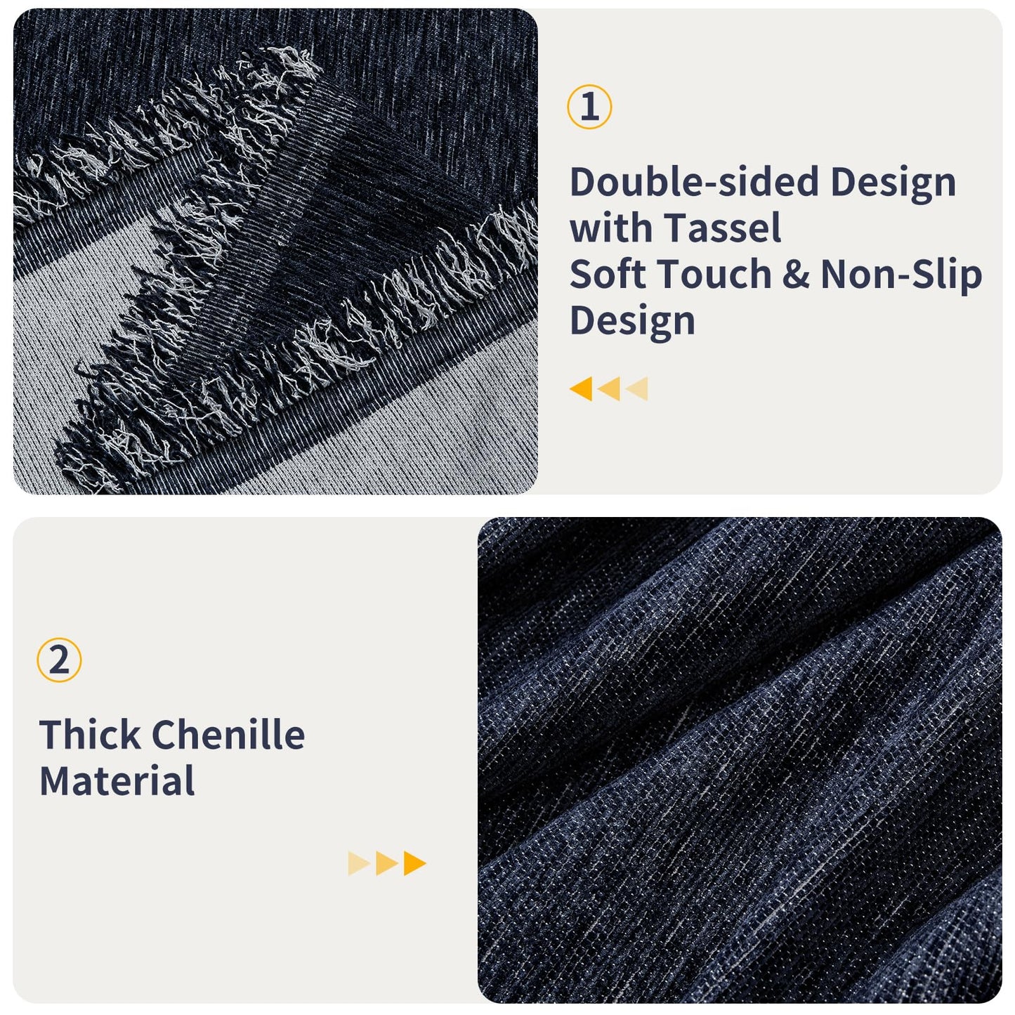 Maymiss Sectional Couch Covers 2-Piece Set for L-Shaped Sofas, Pet Friendly Washable Furniture Protector, Chenille Couch Blanket Fits 2-3 Cushion Couches (71"x118"+71"x118", Navy Blue)