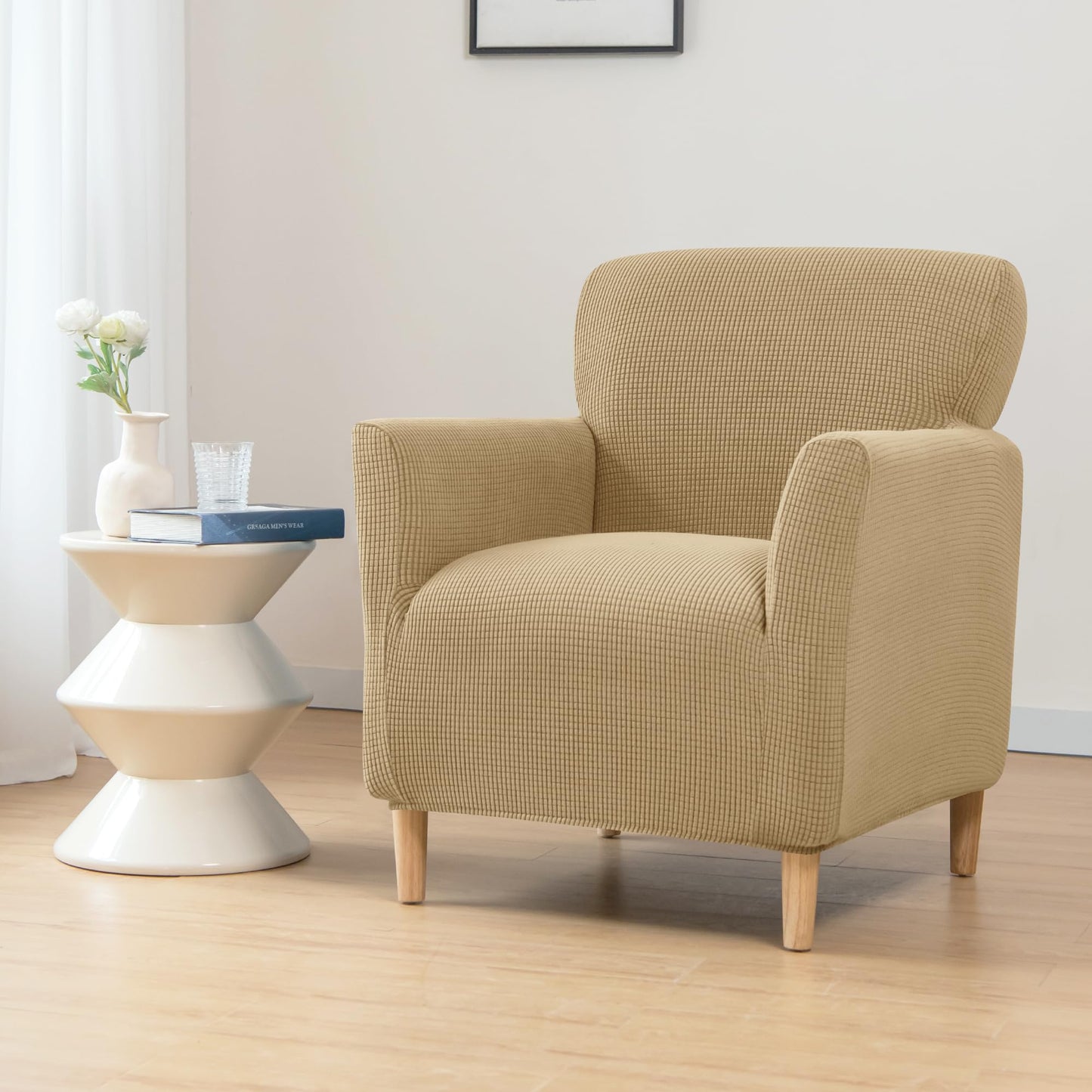 ele ELEOPTION Armchair Slipcovers Chair Covers with Arms Stretch for Living Room Office Arm Club Chair Cover Furniture Protector Khaki