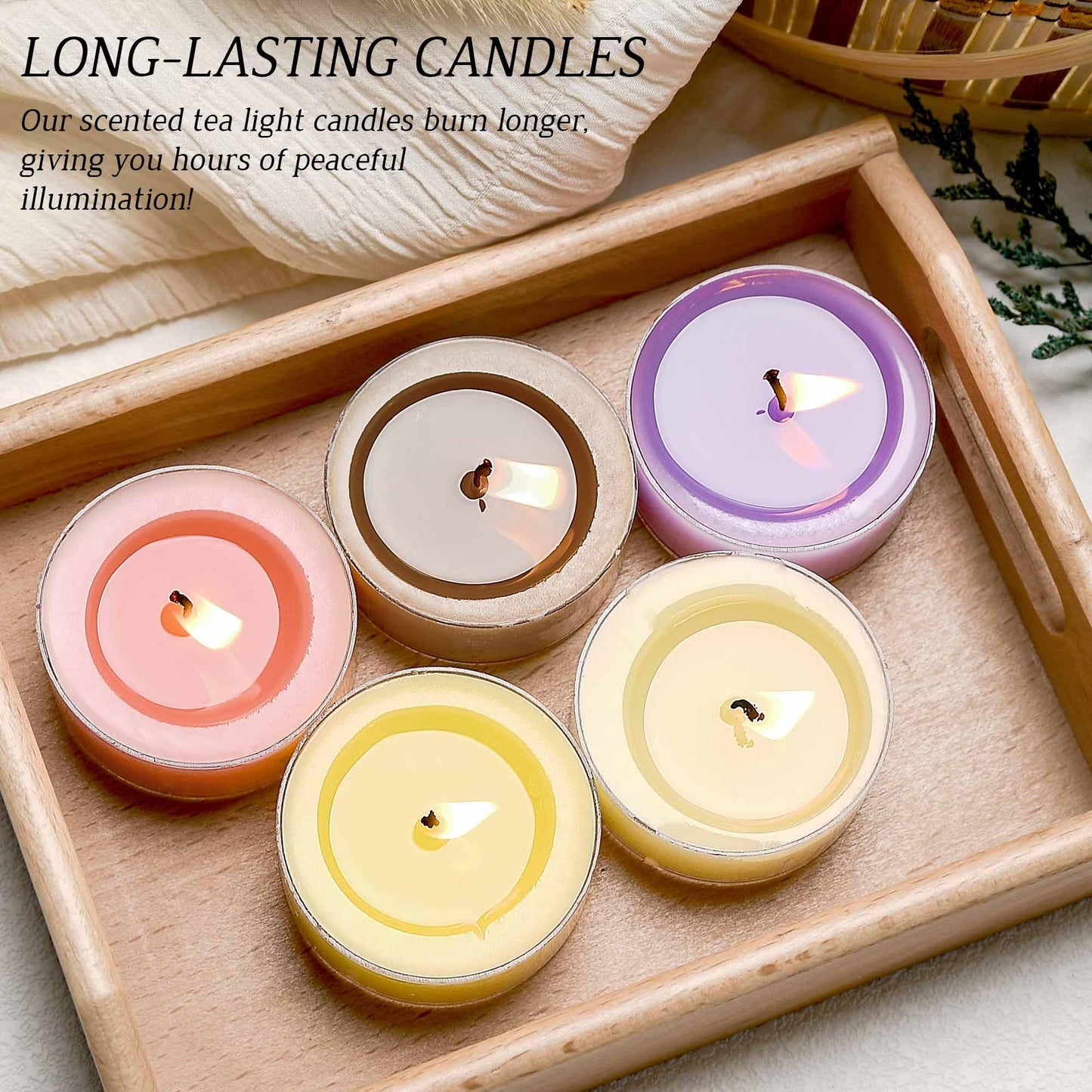 Lavender Scented Tealight Candles, 6 Pcs Natural Soy Tea Lights Candle - 8 Hours Long Burn Time, Extra-Large Smokeless and Clean Burn Tealight Candles for Home Dinner Weddings Party