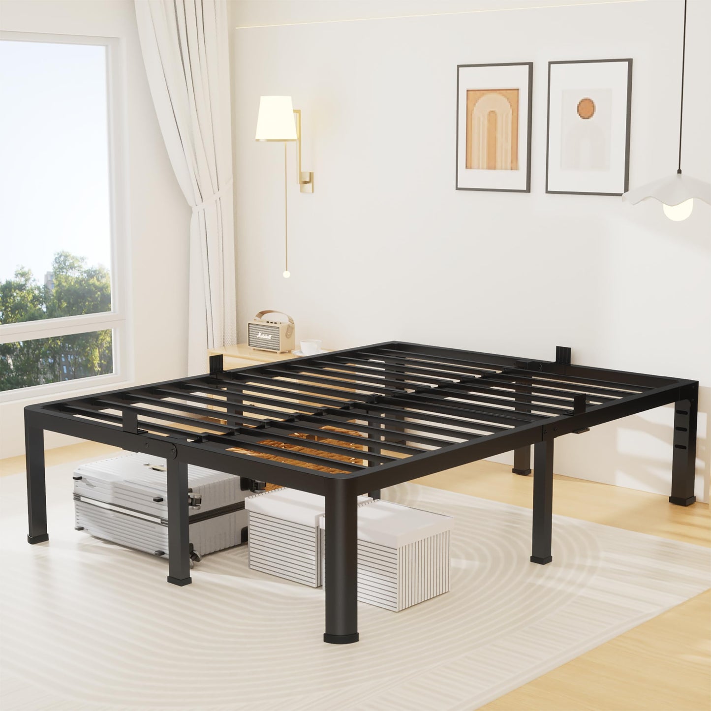 14 Inch Full Bed Frame, Metal Platform Bed Frame with Round Corner Legs, 3500 lbs Heavy Duty Steel Slats Support, No Box Spring Needed, Noise Free, Easy Assembly, Black