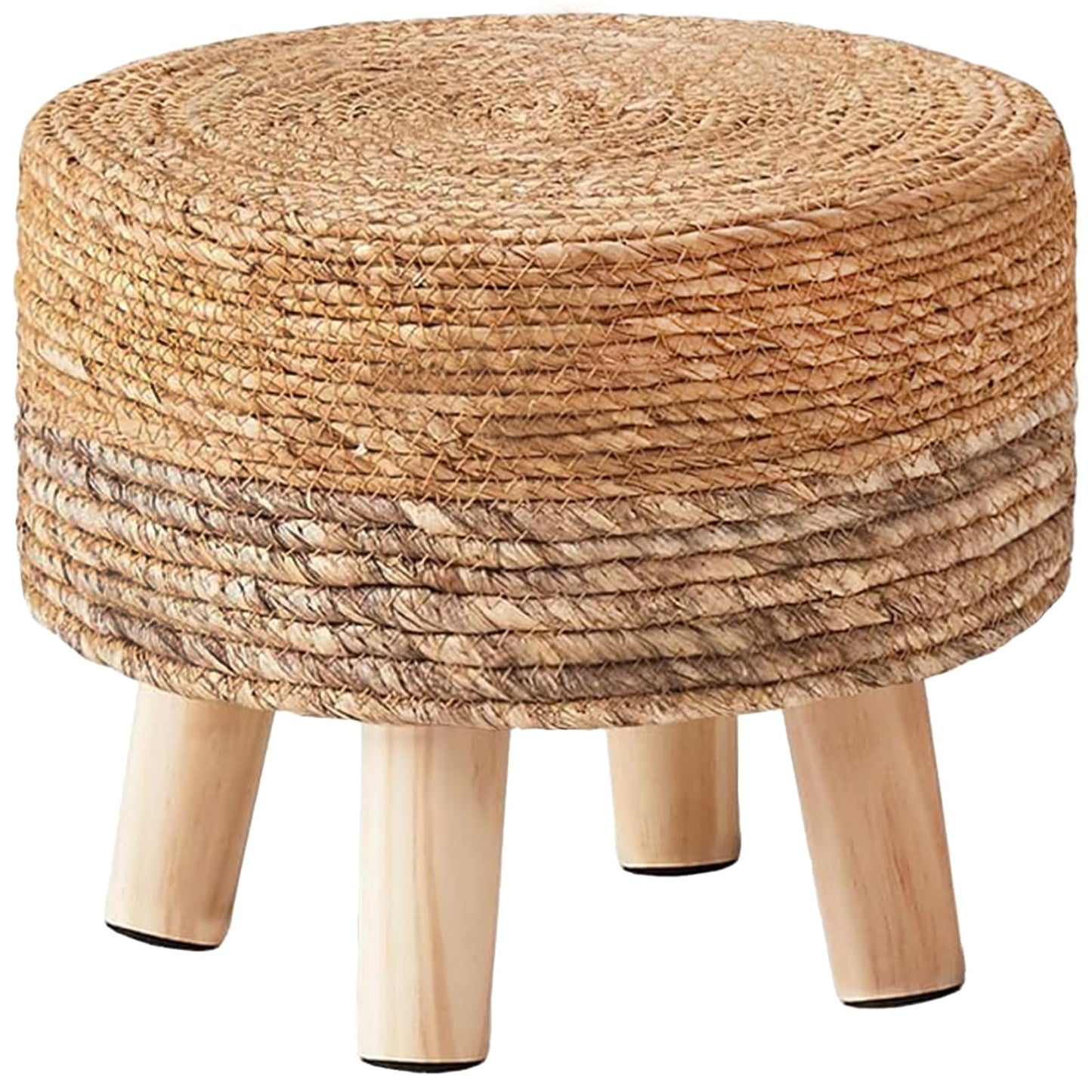Wimarsbon Round Foot Stool Natural Seagrass Poufs Ottoman Hand Weave Footrest Stool for Couch Desk Extra Seat Step Stool with Solid Wood Legs for Hallway Patio Lounge Brown
