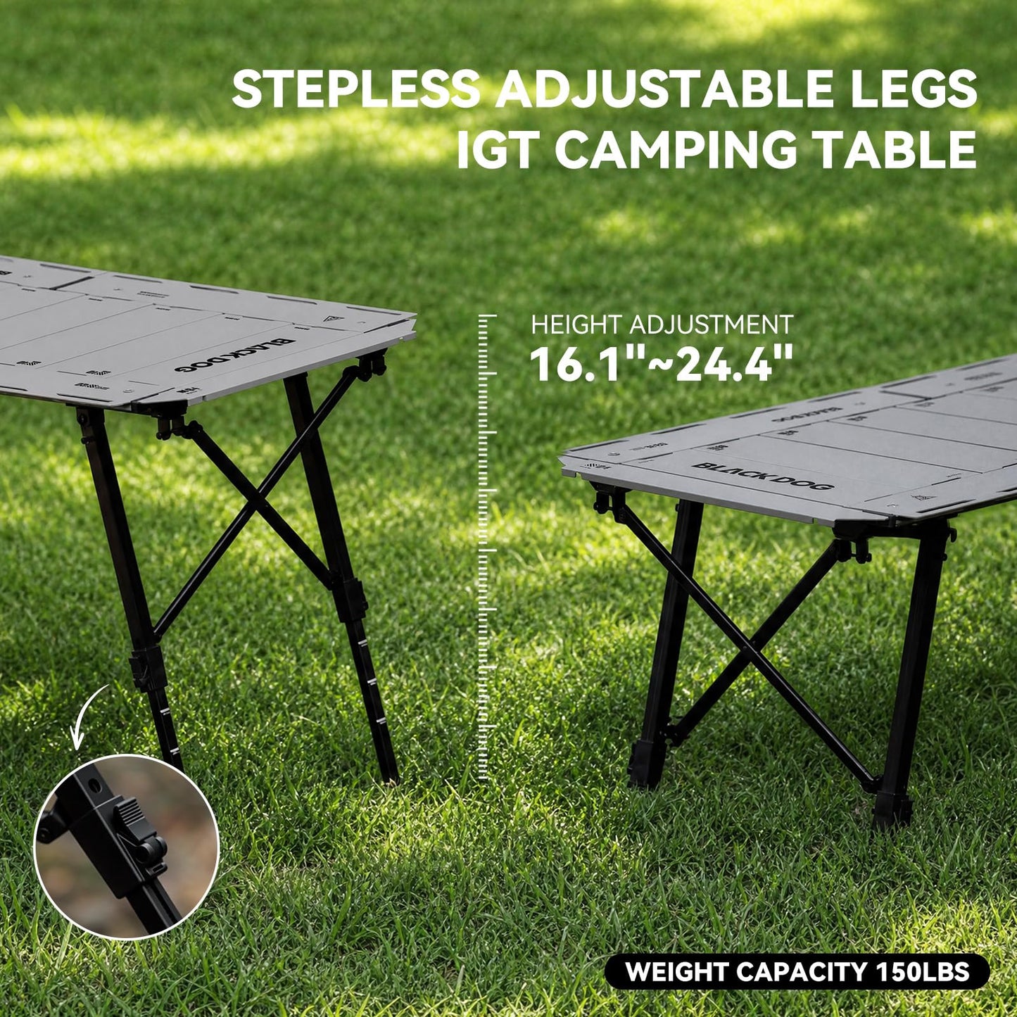 BLACKDOG 4.5U IGT Camping Table, Folding Portable Camp Table, Adjustable Height Aluminum Portable Table with Carry Bag for Outdoor, Pictic, Patio and Backyard 48.8" L x 22.8" W, Rock Grey