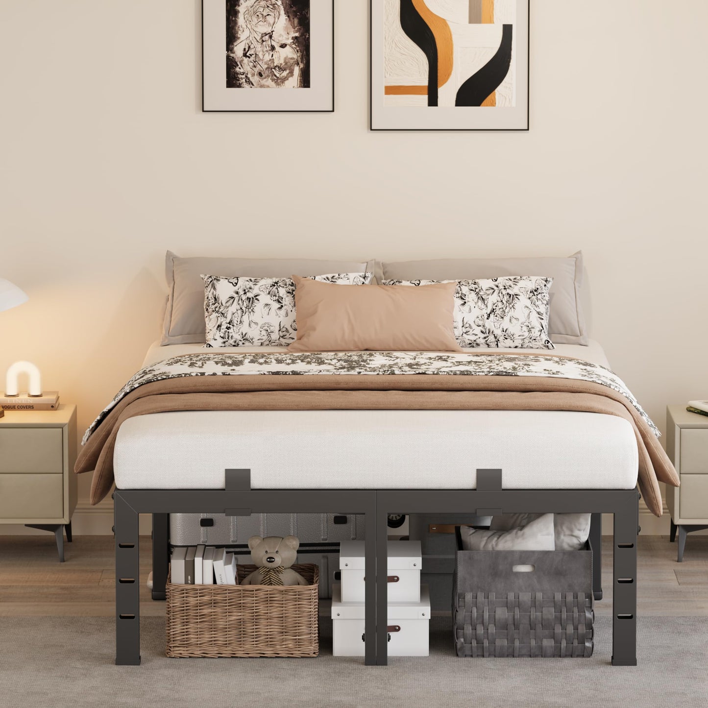 Anyroom 14 Inch Full Size Bed Frames, Heavy Duty Metal Platform 3500 lbs Capacity, No Box Spring Needed, 6 Mattress Slide Stopper, Headboard Holes, Noise-Free, Easy Assembly
