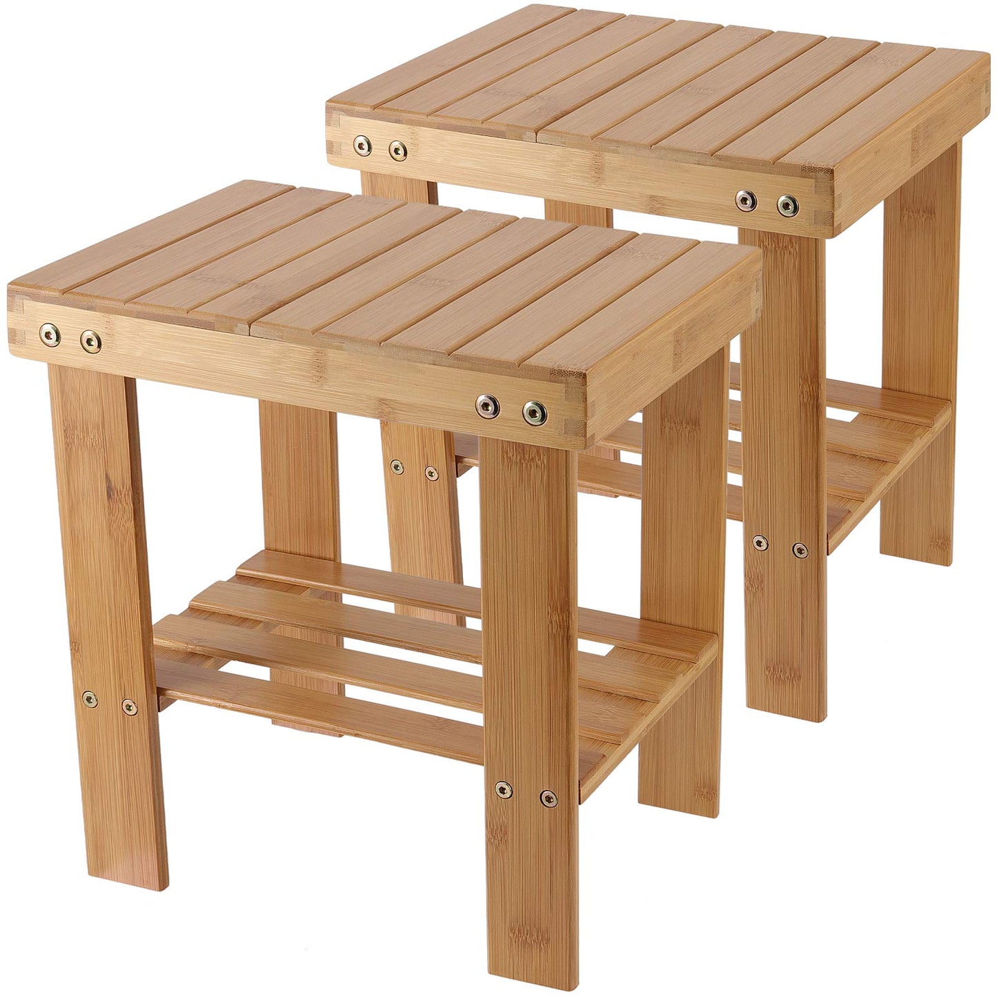 ZEONHAK 2 Pack Bamboo Step Stool, Bamboo Shower Bench, Wooden Shower Foot Stool for Home, Garden, Living Room, Kitchen, Bathroom, Bedroom