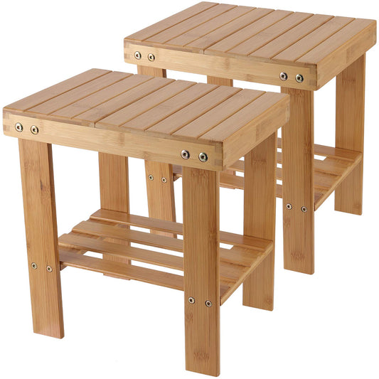 ZEONHAK 2 Pack Bamboo Step Stool, Bamboo Shower Bench, Wooden Shower Foot Stool for Home, Garden, Living Room, Kitchen, Bathroom, Bedroom