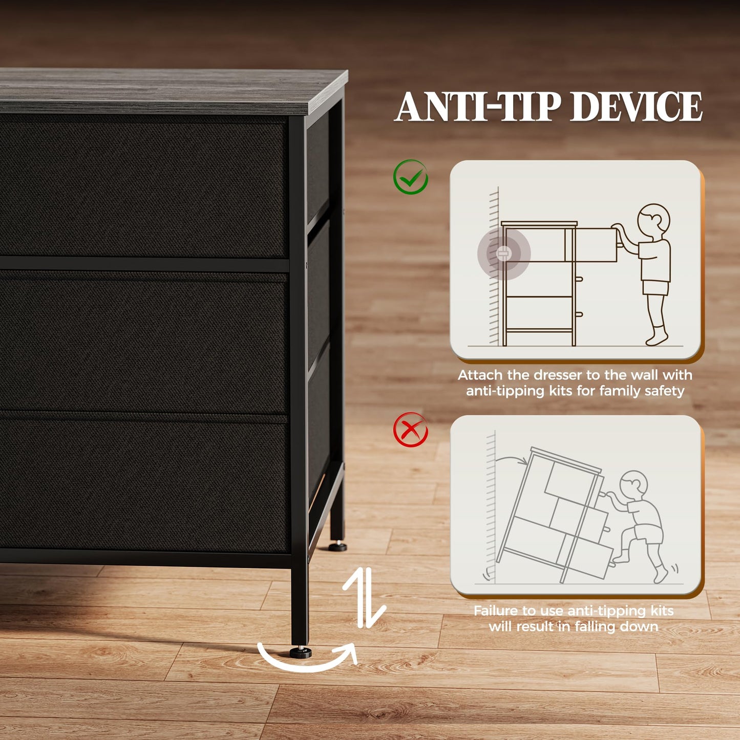 Huuger 63 Inch Dresser for Bedroom, Long Dresser with 10 Fabric Drawers, TV Stand for 55, 65, 70 Inch TV, Toy Storage Organizer for Closet, Grey