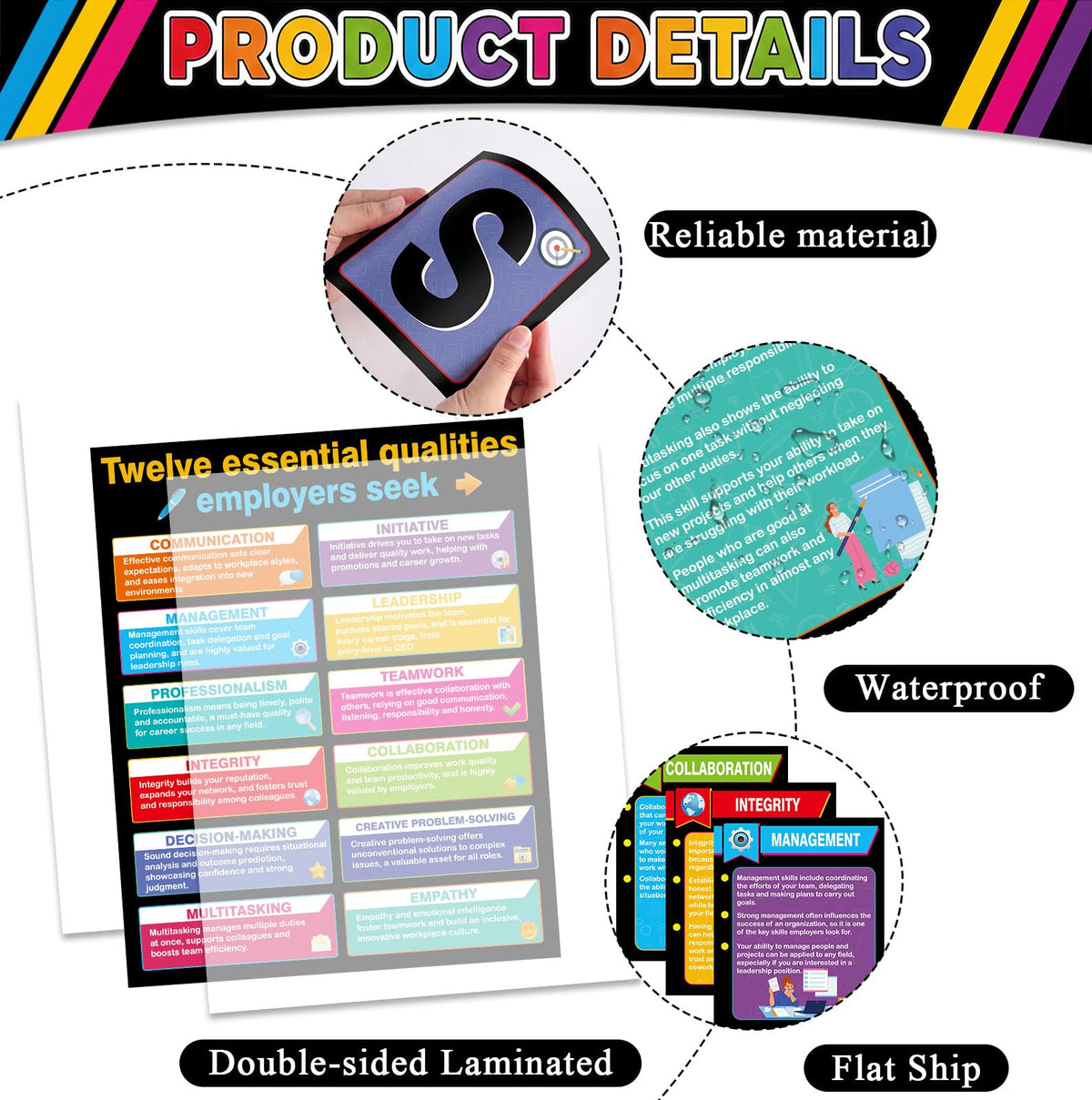 22 Pcs Job Skills Posters Back to School Classroom Decorations Essential Qualities Employer Seek Posters Educational Bulletin Board Set for High School College Library Workplace Wall Decor, Coloful