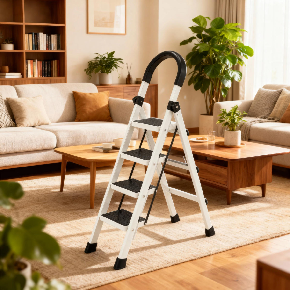 4 Step Folding Ladder, Portable and Compact, Anti-Slip Multi-Use Household Step Ladder for Home, Kitchen, Office, and Garage – Easy Storage, Sturdy and Durable