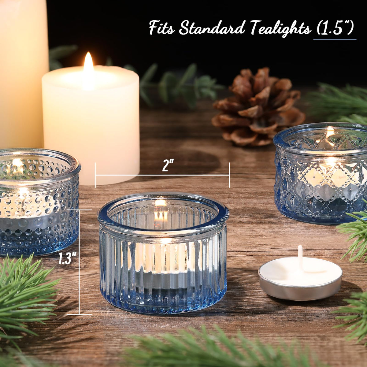 Lanttu 15 Pcs Glass Blue Tealight Candle Holders 2.17"x1.38"
