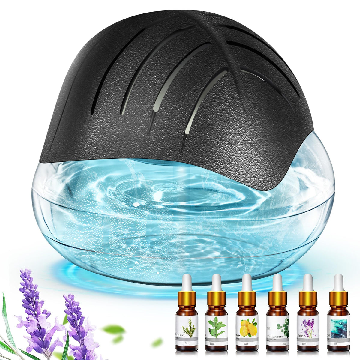 Water Based Air Purifier for Home with Essential Oil Diffuser and Humidifier Function, Rainbow Air Washer with LED Night Light, Freshener for Smoke and Pet Odors, Includes 6x10ml Essential Oils