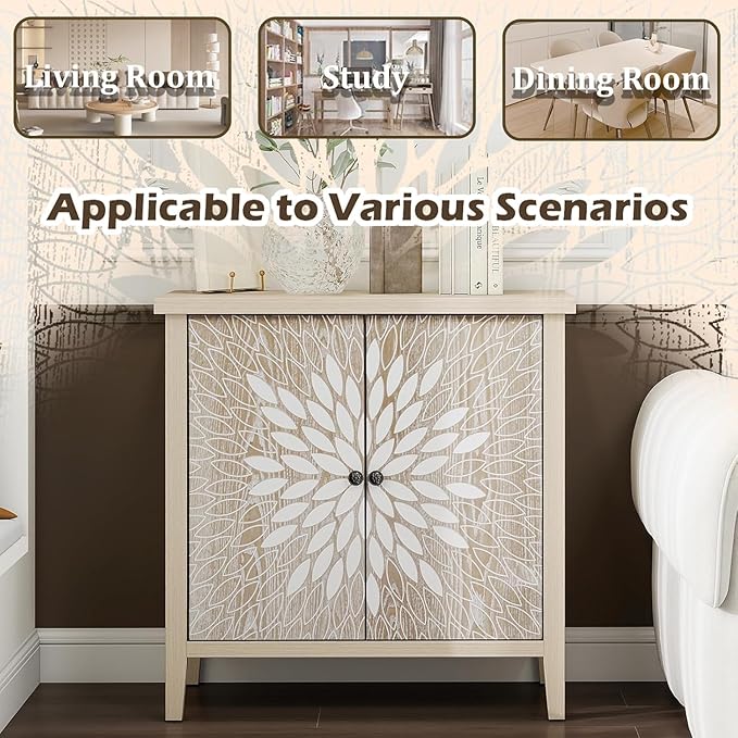 31" Carved Sideboard Buffet Cabinet