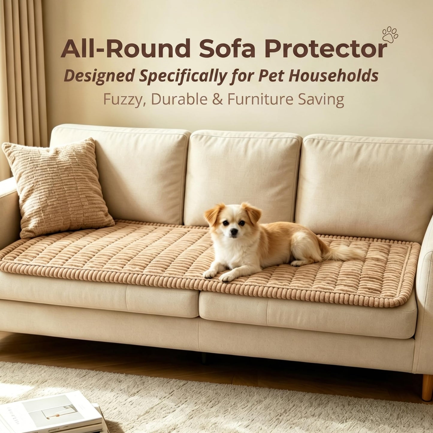 Washable Dog Couch Covers for 3 Cushion Sofa – Non Slip Plush Pet Sofa Protectors, 27.6" x 70.9" Fuzzy Furniture Protector for Dogs & Cats, Machine Washable Cover for Couch, Floor, Car, Camping