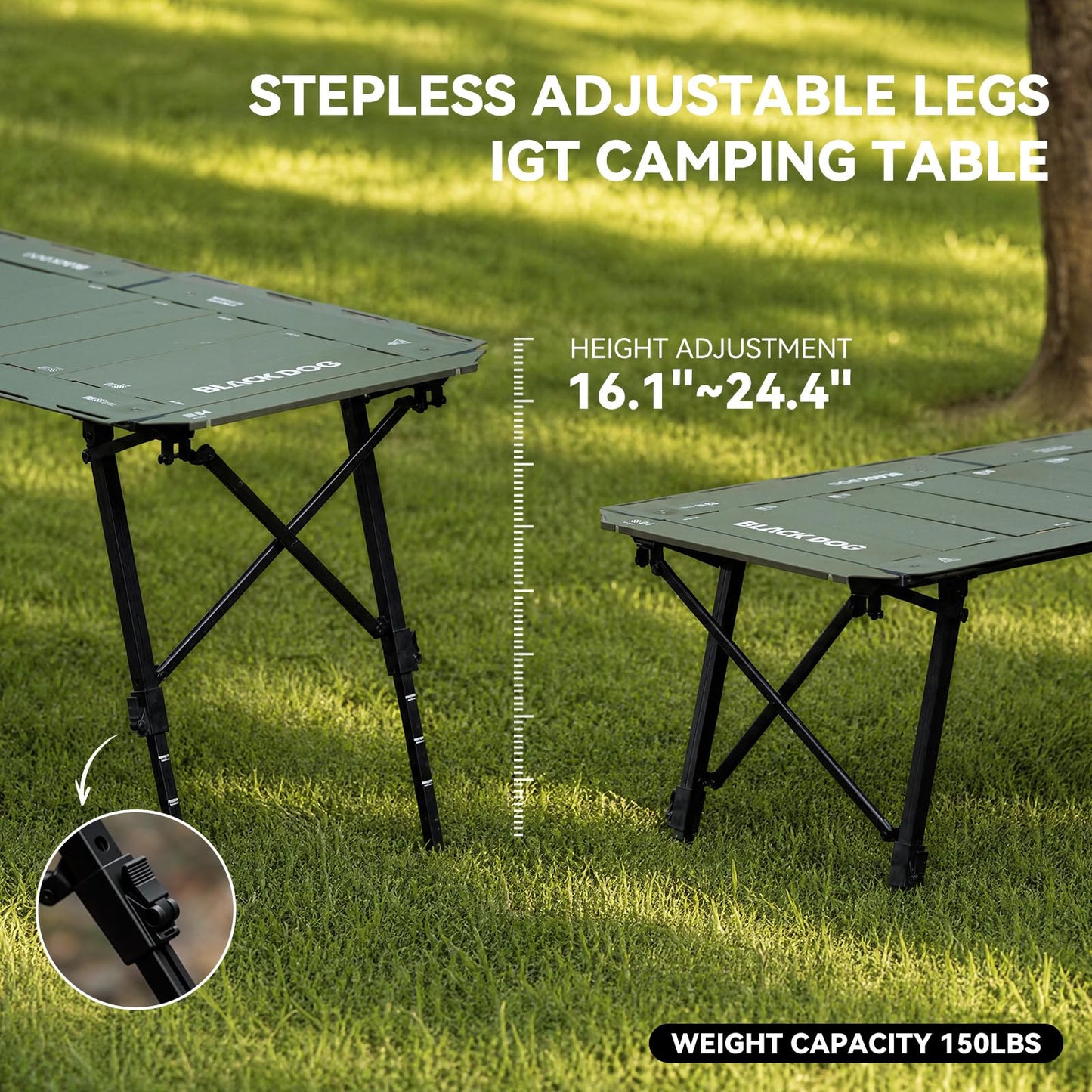 BLACKDOG IGT Camping Table, Folding Portable Camp Table, Adjustable Height Aluminum Portable Table with Carry Bag for Outdoor, Pictic, Patio and Backyard 48.8" L x 22.8" W, Jungle Green