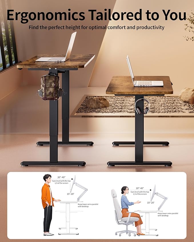 BIZUM Electric Standing Desk 60 x 24 Inch Computer Desk-Gaming Desk Rustic