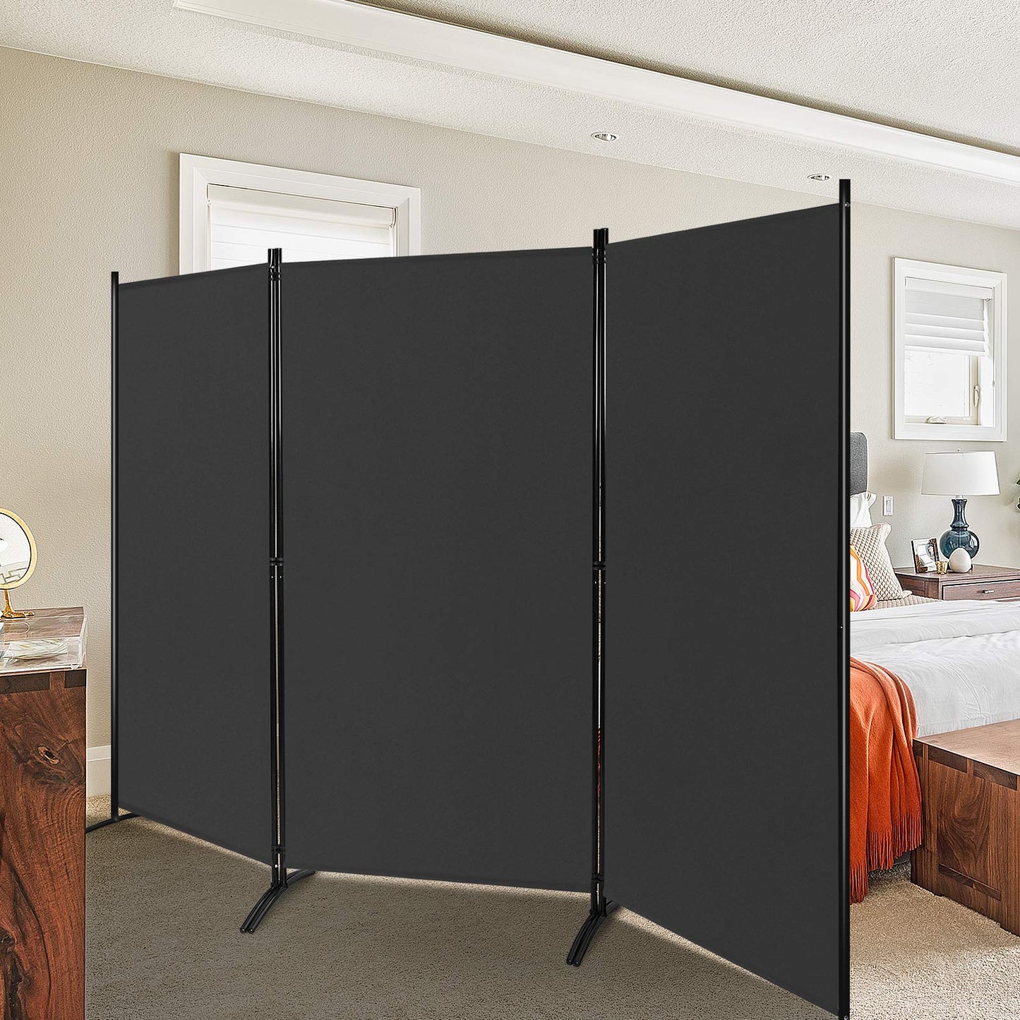 Giantex 6 Ft Tall 3 Panel Room Divider Black, Lightweight Portable Folding Privacy Screen, Freestanding Partition Wall Divider and Separator for Bedroom Home Office Apartment Studio