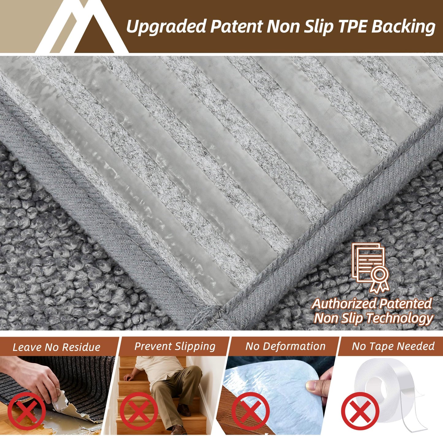 COSY HOMEER Stair Treads for Wooden Steps 9"x28" Washable Indoor Carpet Stair Treads Non Slip Soft Polyester Stair Carpet Tread Reusable Stair Runner Rugs for Kids, Elders,Pets,Medium Grey,4pcs