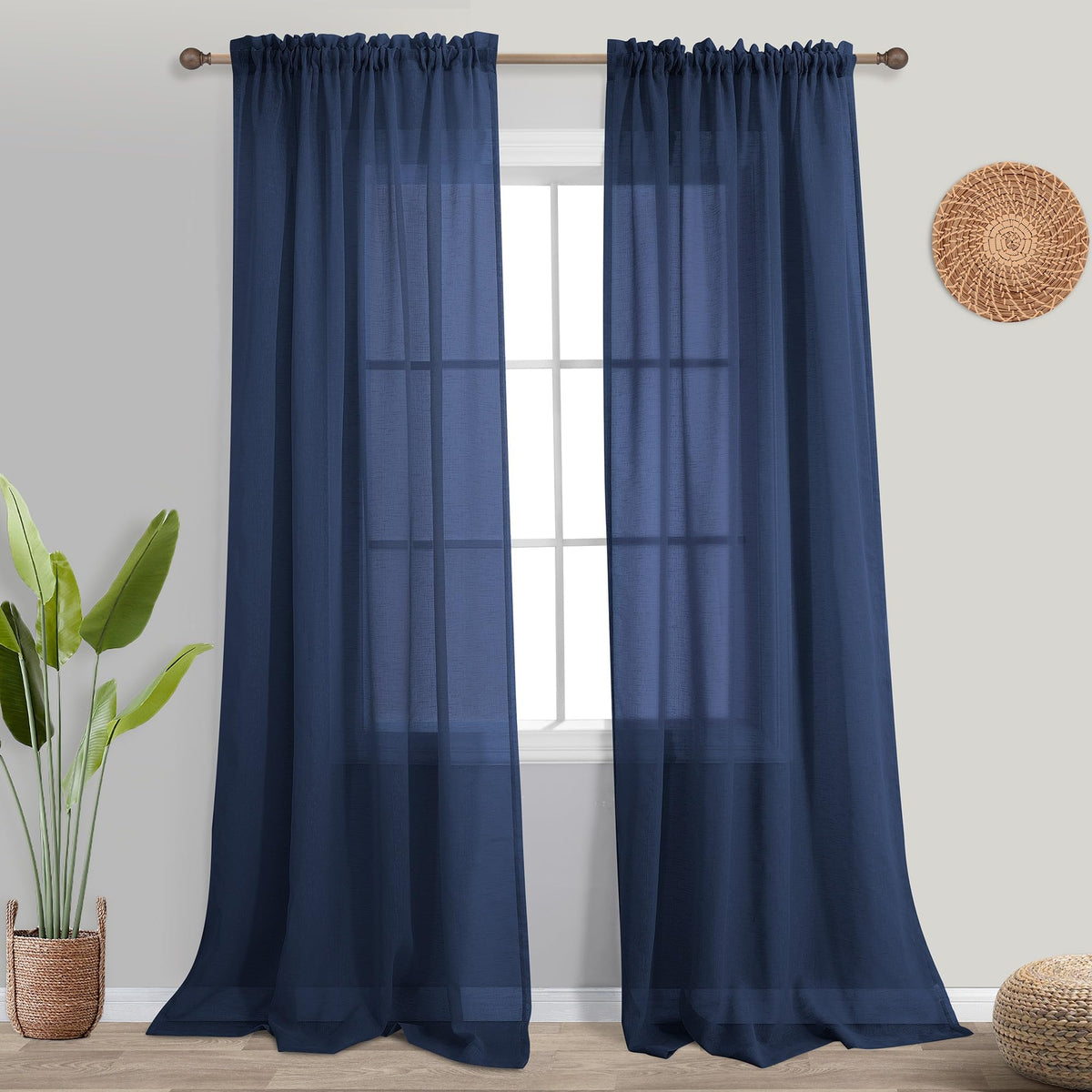 KOUFALL Navy Blue Curtains 84 Inch Length,Sheer Rod Pocket Linen Look Dark Blue Masculine Nautical Curtains for Boys Bedroom Living Room 2 Panels Set Indigo
