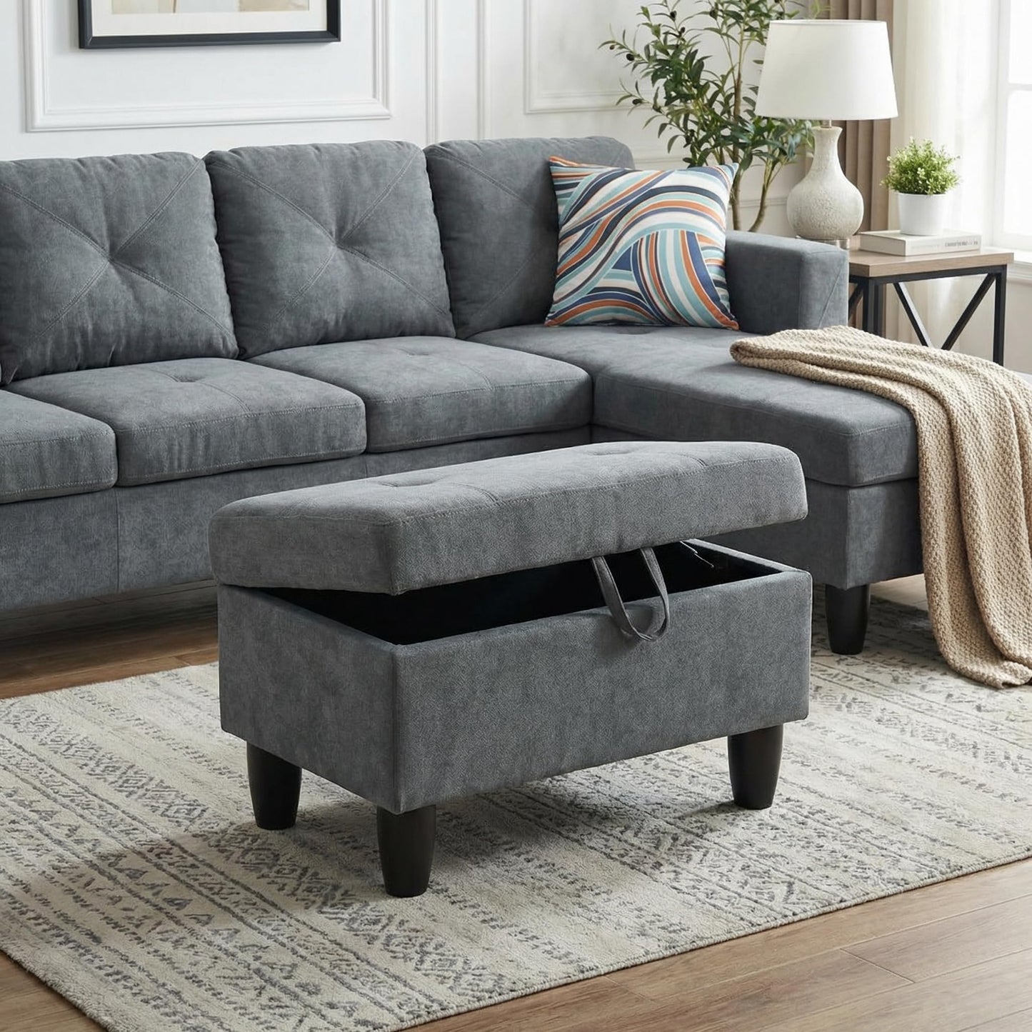 Trygoal 3-Piece L-Shaped Modular Leather Sofa – Convertible Sectional Couch with Movable Chaise & Storage Ottoman, Multi-Scene Use for Living Room, Apartment & Office, Dark Grey