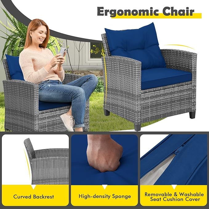 COSTWAY 3-Piece Patio Furniture Set, Outdoor Wicker Rattan Sofa