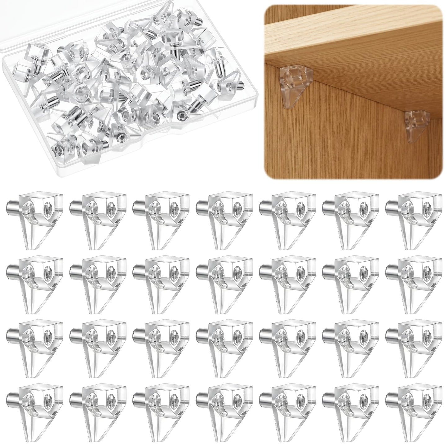 SULIKJHUI 40 Pcs Shelf Support Pegs, 5mm Shelf Pegs for Kitchen Cupboard, Sturdy Cabinet Shelives Pins for Bookshelf, Wardrobe & Modular Furniture, Easy to Install, Transparent