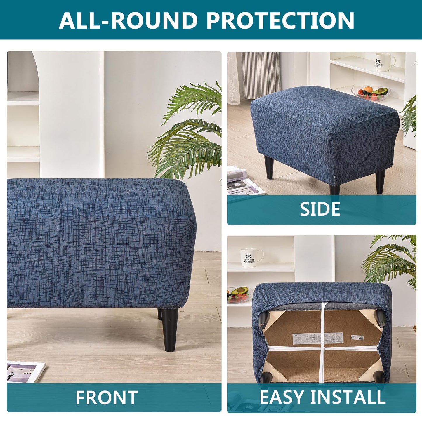KRFOONN Ottoman Slipcovers Stretch Rectangle Footrest Stool Covers Printed Ottoman Cover for Foot Stool Furniture Protector with Non Slip Elastic Bottom(23, X-Large)