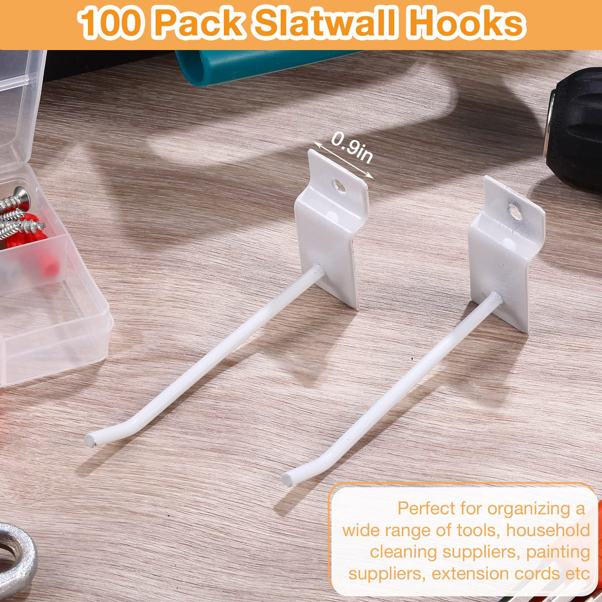 Moxweyeni 100 Pack Slatwall Hooks Slatwall Accessories Slat Wall Hanging Pegboard Hangers Slat Board Display Hooks for Retail Garage Organization Gridwall, White(4 Inch)