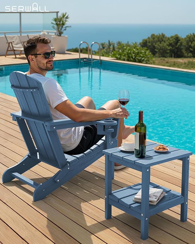 SERWALL 2-Tier HDPE Outdoor Side Tables Set of 4, Weatherproof Rectangular