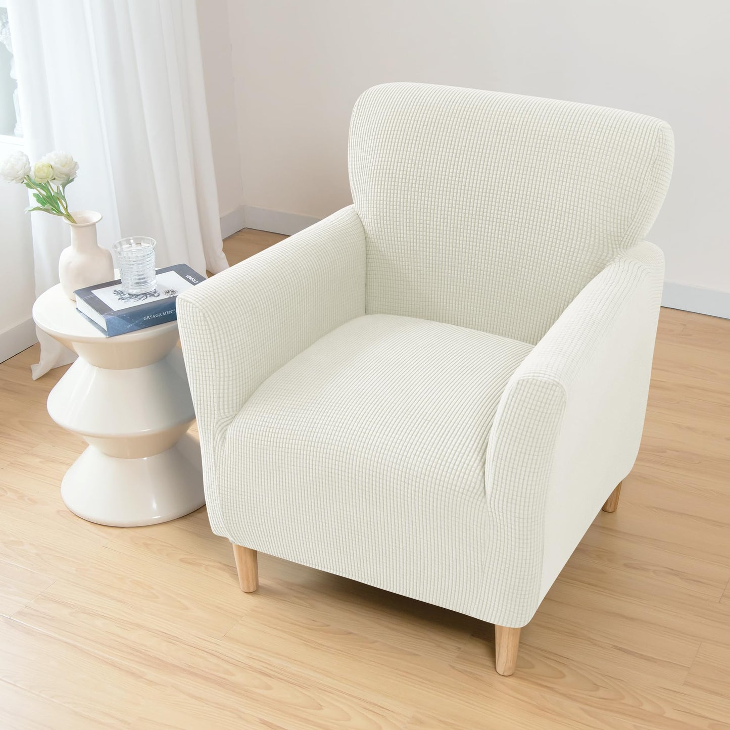 ele ELEOPTION Armchair Slipcovers Chair Covers with Arms Stretch for Living Room Office Arm Club Chair Cover Furniture Protector White