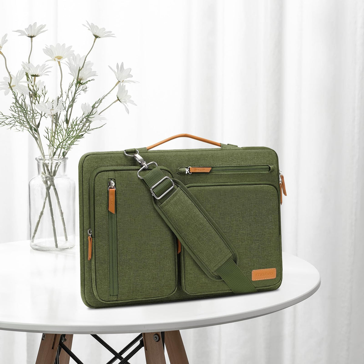 MOSISO 360 Protective Laptop Shoulder Bag,15-15.6 inch Computer Bags Compatible with MacBook Pro 16 inch, HP, Dell, Lenovo, Asus Notebook,Side Open Messenger Bag with 4 Zipper Pockets, Olive Green