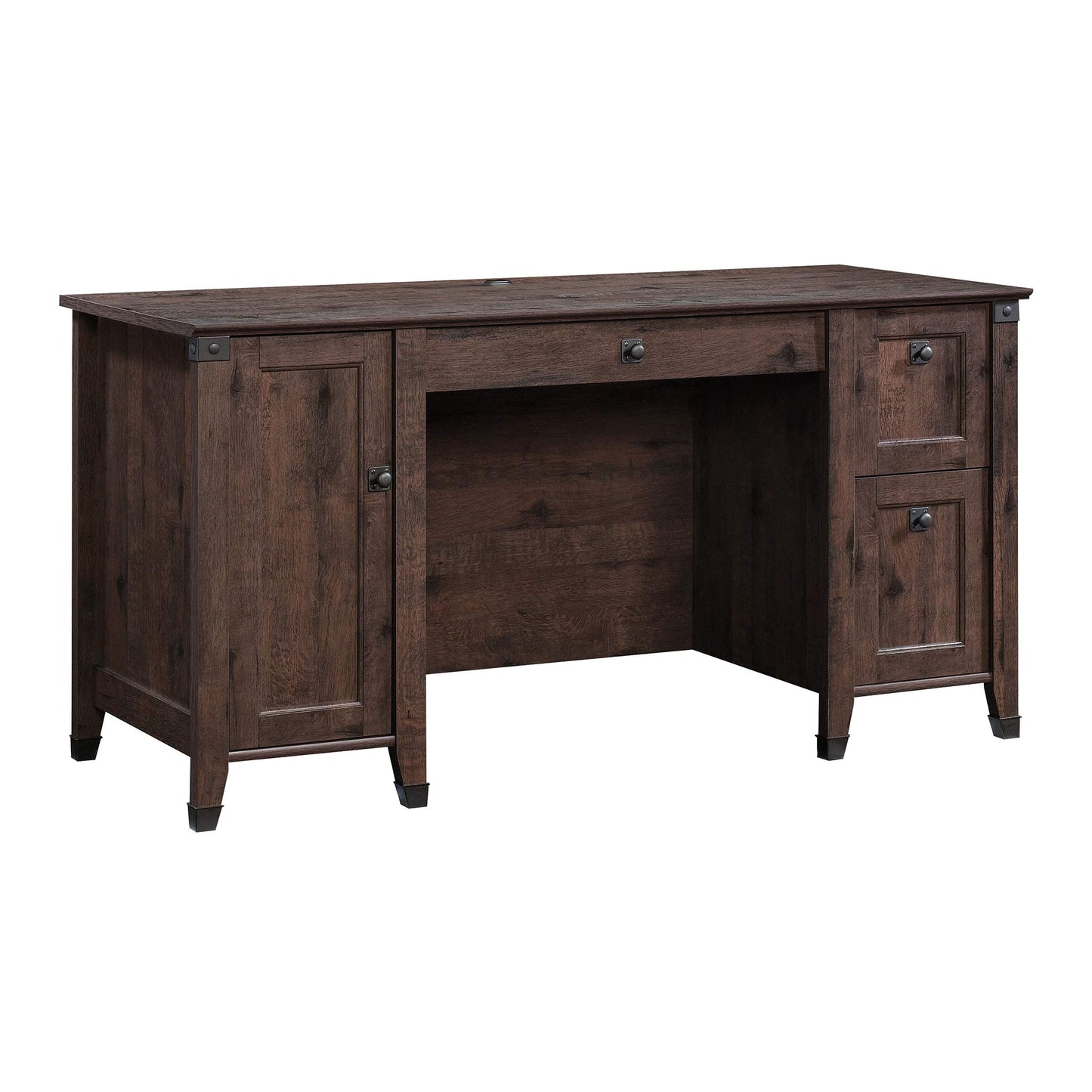 Sauder Carson Forge Rustic Vintage Computer Desk with Drawers Storage, in Coffee Oak finish