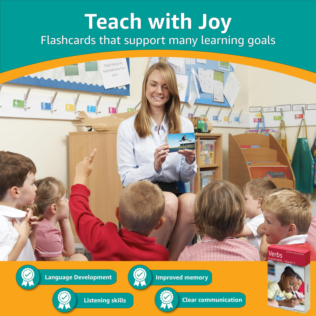 Picture My Picture Verbs Volume 2 Flash Card Set – Speech Therapy Tool for Vocabulary, Communication & Thinking, Scratch-Resistant with Activity Guide, Suitable for Education, ESL & ABA – Set of 40