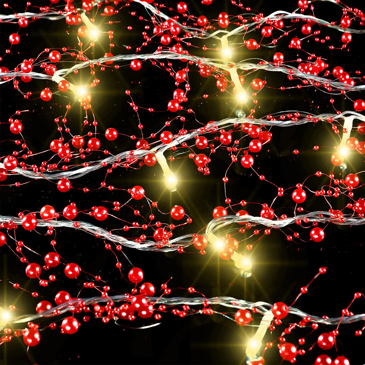 Honoson 33 Feet Christmas Berry Beaded Garland String Light Mantel Garland Christmas Fireplace Decorations, Glitter LED Bead for Fireplace Indoor Outdoor Decor(Red)