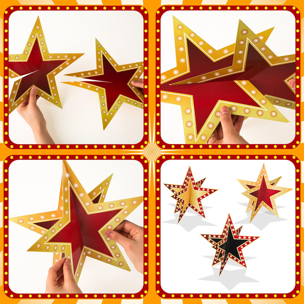Weekgrat 18 Pcs Large Star Centerpieces for Movie Night Party Decorations 12inch 3D Movie Party Supplies Star Decorations Red Carpet Film Show Theme Birthday Back to School Table Decor