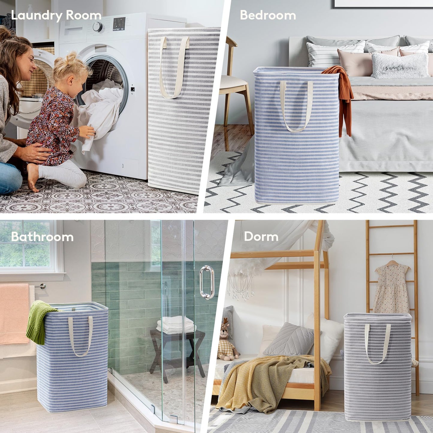 Lifewit 2 Pack Laundry Basket 80L Each, Collapsible Clothes Hamper with Reinforced Handles, Freestanding Waterproof Design for Bedroom and Laundry Room, Grey&Blue 160L Total