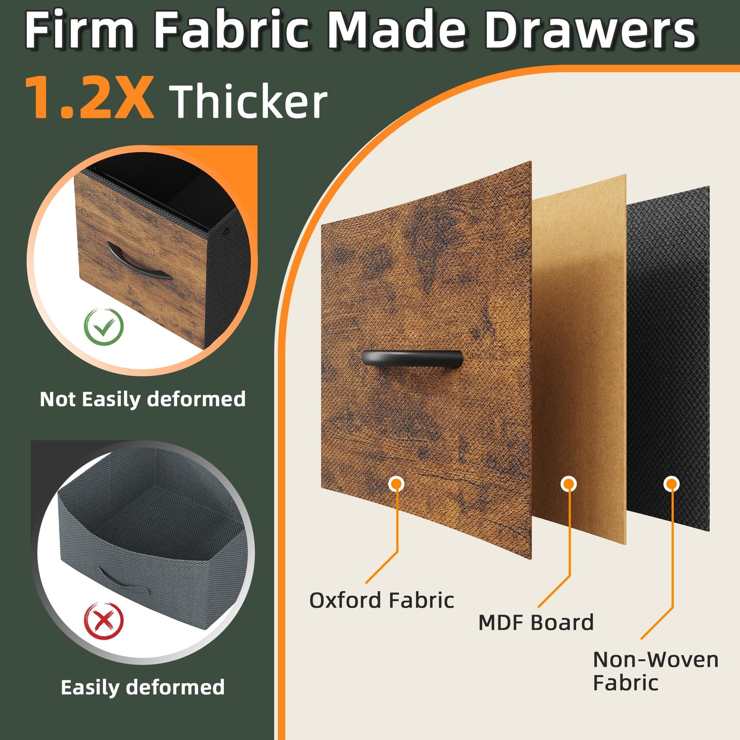 HIGDBFE 4 Drawer Lateral File Cabinet, Mobile Filing Cabinet for Large Printer, Home Office Functional Office Storage Cabinet & Printer Stand, Fits Letter/A4, No Legal, Fabric Drawer, Rustic Brown