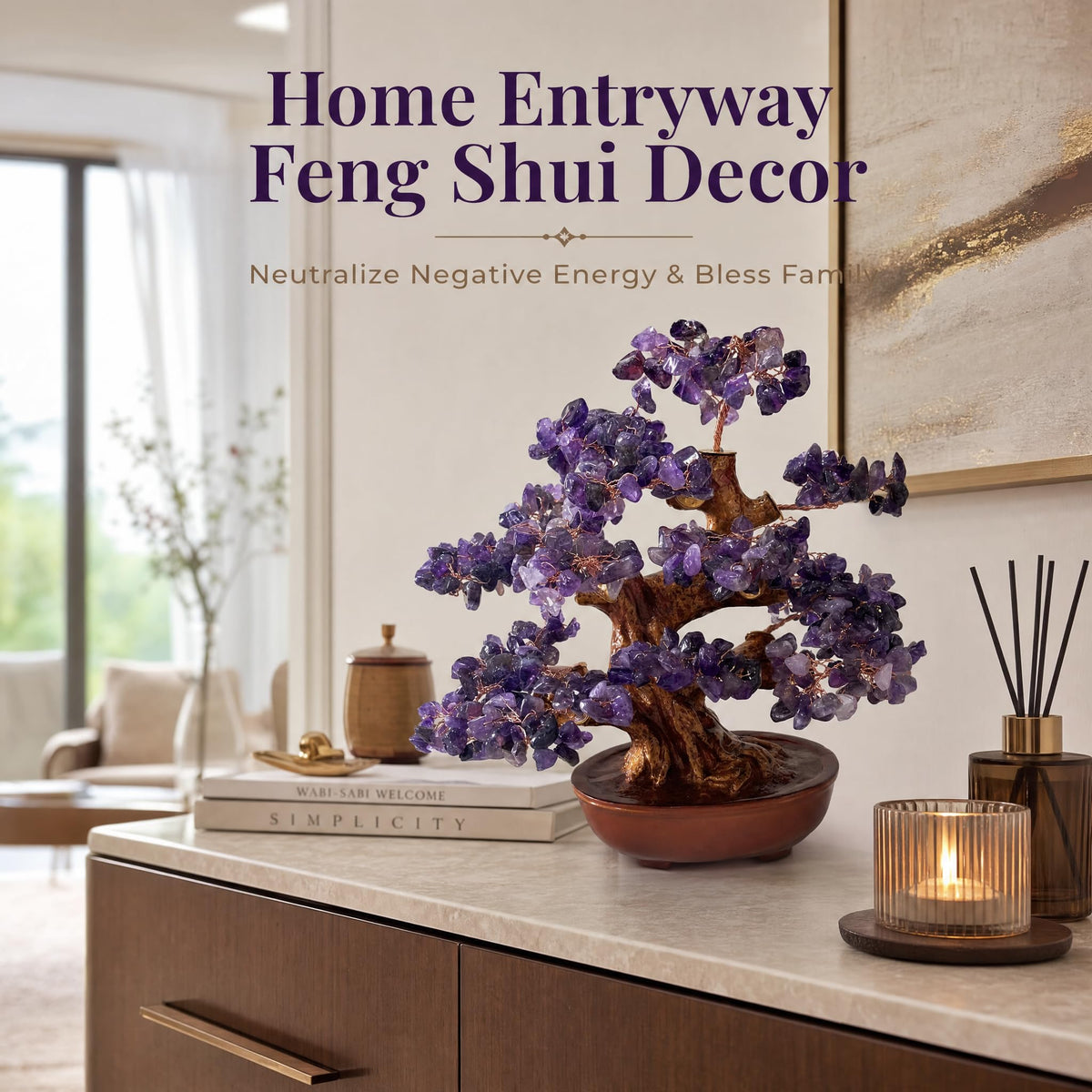 Fatonio Amethyst Bonsai Tree Feng Shui Crystal Decor for Home Office
