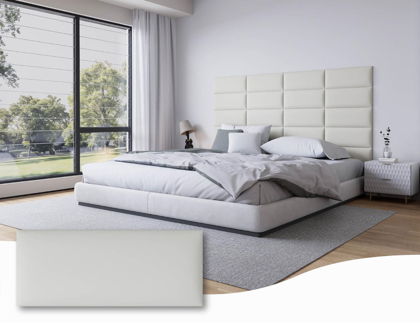 Gorkett Peel and Stick Upholstered Wall Mounted Headboard King Size, 12 Panels 3D Soundproof Leather Headboard,Wall Mounted Headboards,Reusable and Removable Wall Panels, 10"x24" White