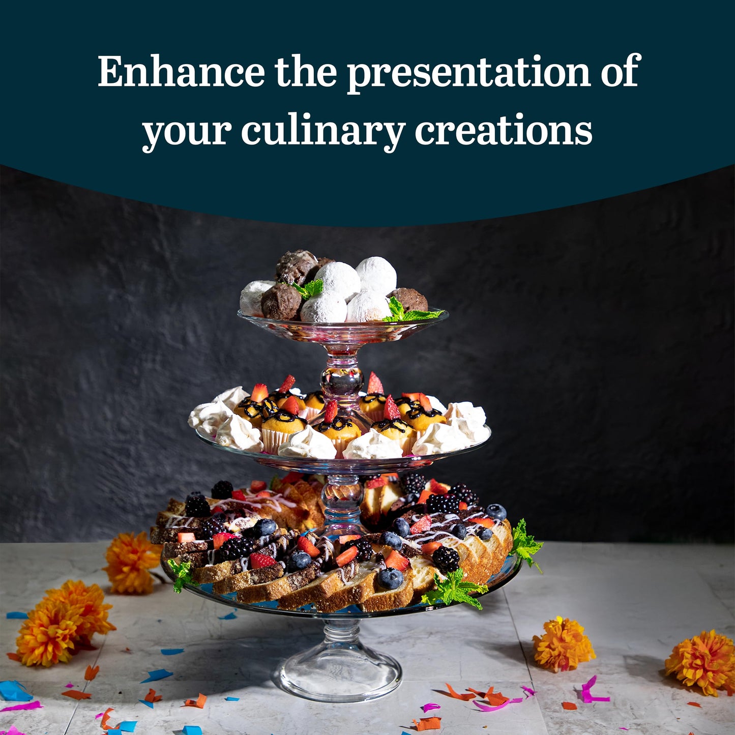 Libbey Selene 3 Tier Serving Stand Set, Elegant, Curvy Style Glass Dessert Stand, Dishwasher Safe 3 Tiered Dessert Stand for Fruit and Candy bowls