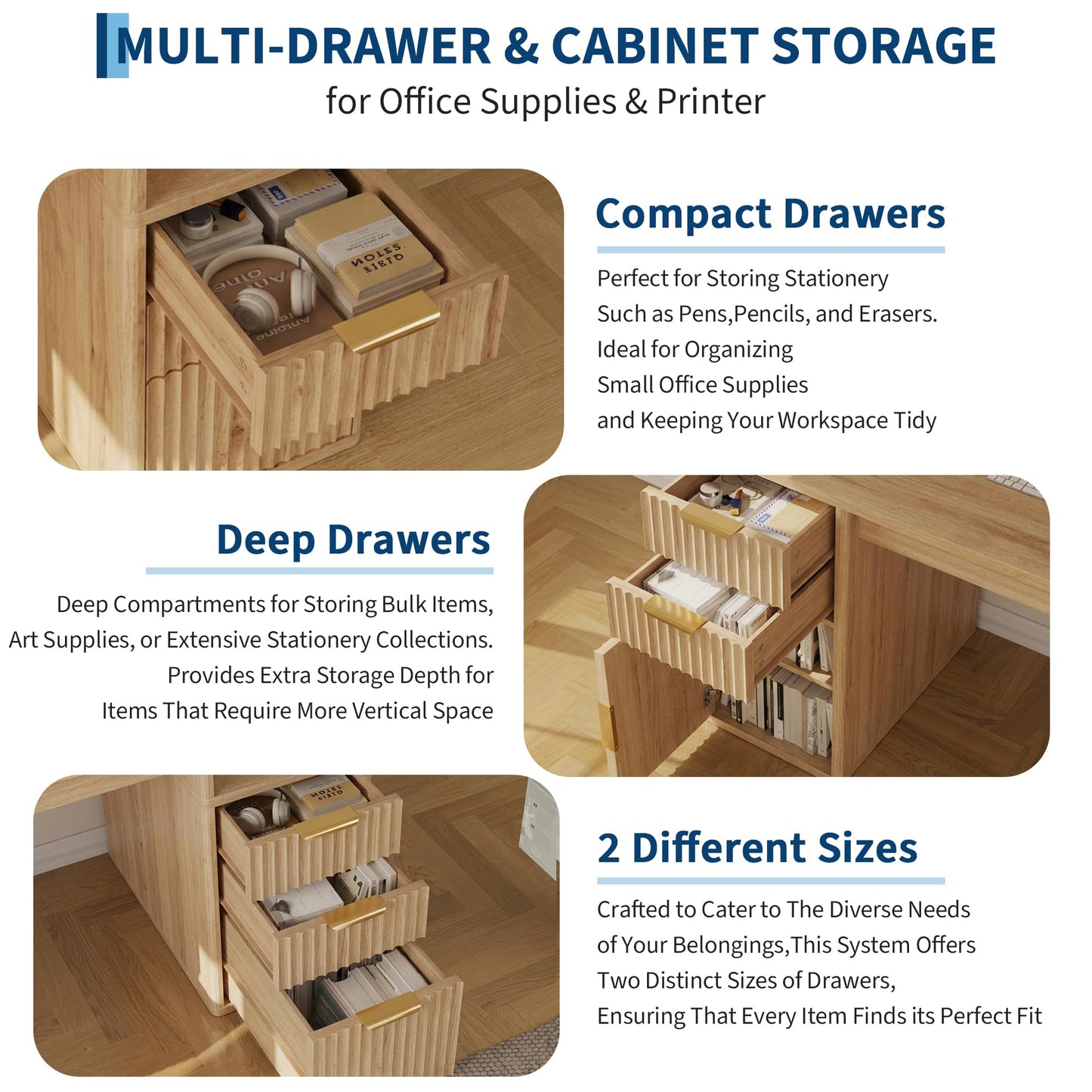 IDEALHOUSE Rectangular Computer Desk with Hutch & Printer Stand, Ripple Door Storage Home Office Desk, Space-Saving Study Writing Desk for Bedroom, Sturdy Board Student Desk with Easy Assembly