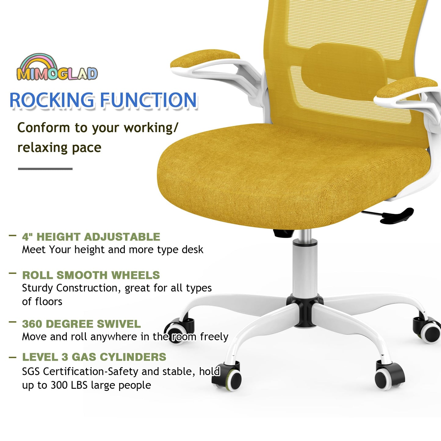 Mimoglad Ergonomic High Back Mesh Office Chair, Adjustable Lumbar Support, Thickened Seat Cushion (Modern, Jasmine)