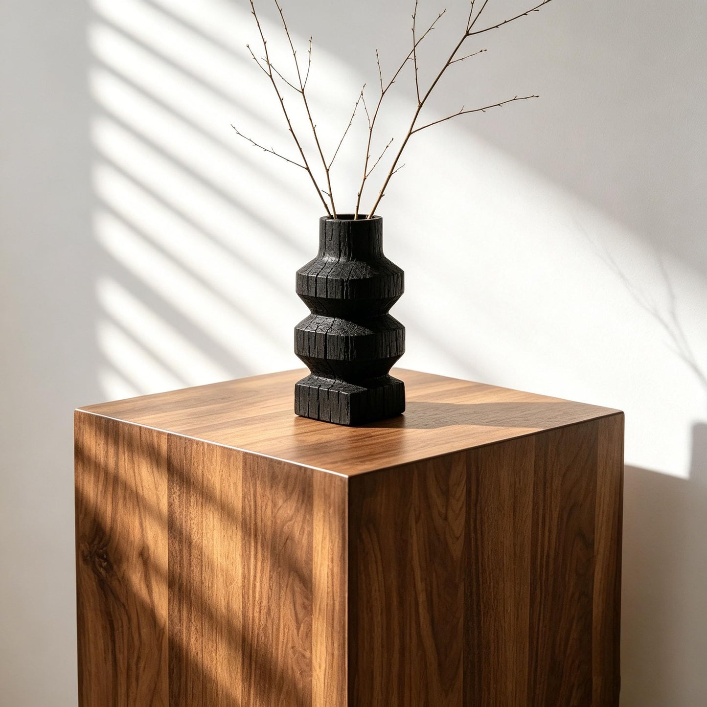 Bergamot 12X12X30 Inch Tall Cube Display Pedestal, Portable Wood Grain Gallery Stand, Decorative Side Table for Vase, Plant, Sculpture and Ornaments-Fully Assembled