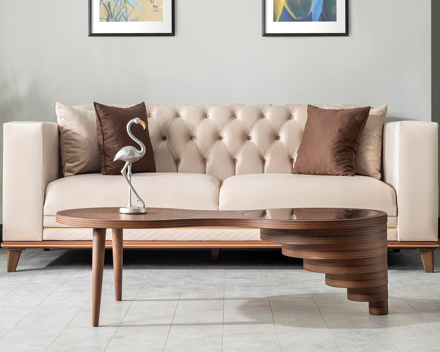 by Papella Design, Natural Walnut Veener Coffee Tables for Living Room, Rustic Table, Mesa De Centro para Sala, Center Table, Glass Table top, Walnut Color, (Relax)