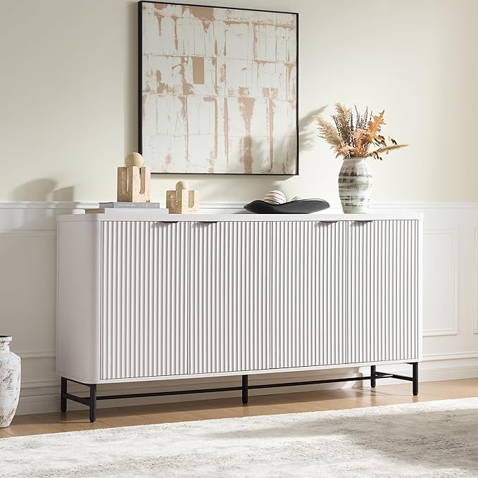 Fatmok 65" Buffet Cabinet with Storage, Fluted Credenza Sideboard with 4 Doors