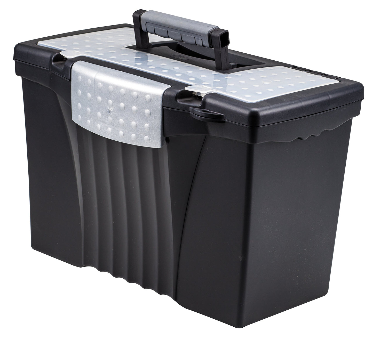 Storex Portable Letter/Legal Filebox with Organizer Lid, Letter/Legal Files, 14.5" X 10.5" X 12", Black