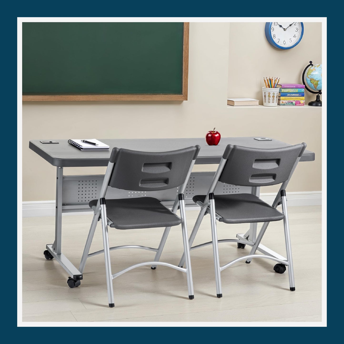 OEF Furnishings OEFBPFT2460-20 Commercial-Grade Premium Industrial Nesting Flip-Top Blow-Molded Training Table with Steel Frame and a 1.75" Thick Surface (24" × 60", Charcoal Slate Top)