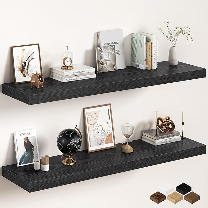 Black Floating Shelves 55Inch Long, 12 Inch Deep Floating Shelves