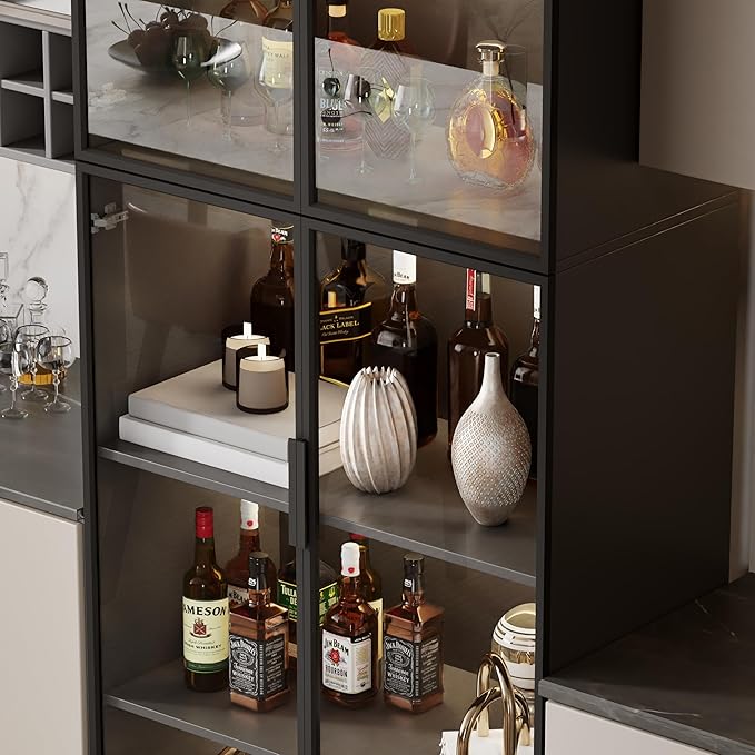 Mekminop Display Cabinet with Glass Doors and Storage Shelve, Modern Display