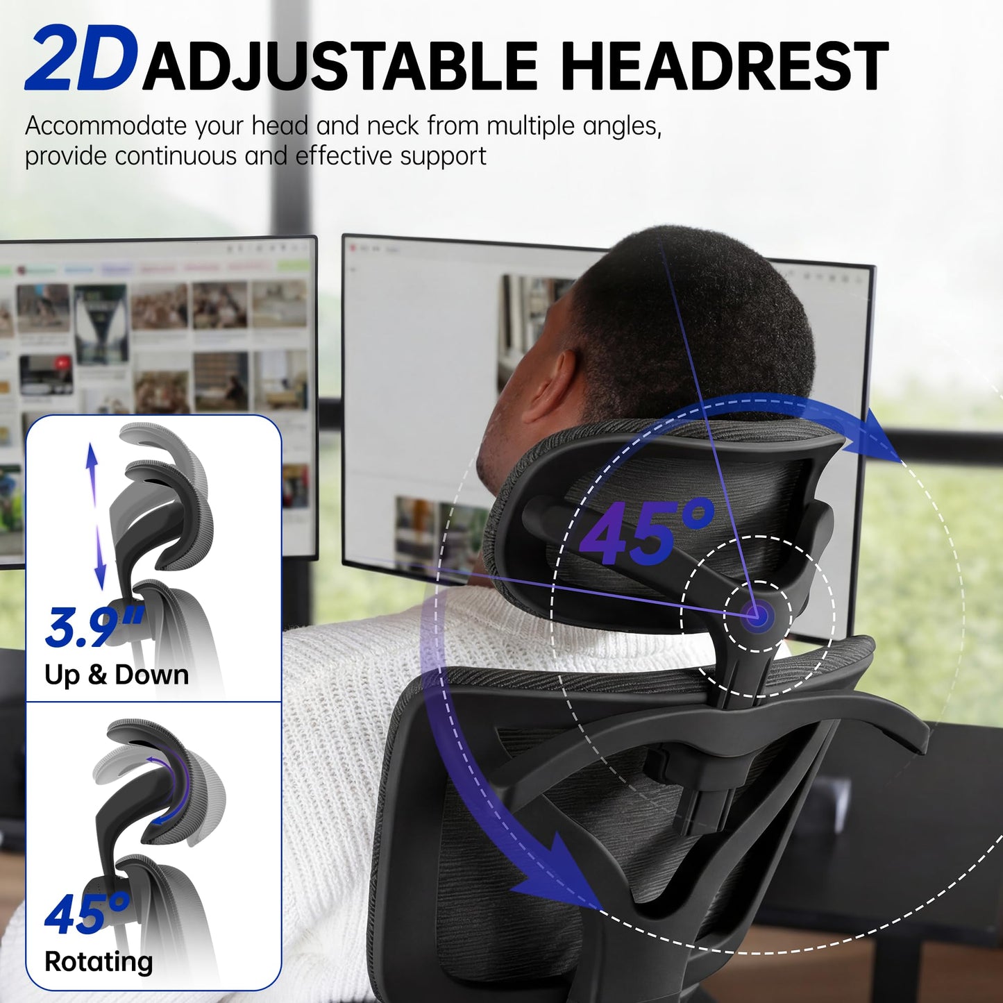 Hayelf Ergonomic Office Chair, High Back Mesh Computer Chair with Comfortable Adaptive Lumbar Support, Built-in Coat Hanger, SGS Class 4 Gas Lift, Heavy Duty 300lbs for Long Hours Home Office